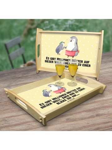 Mr. & Mrs. Panda Tablett Pinguin mit Kind mit Spruch in Gelb Pastell
