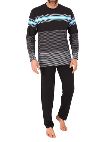 NORMANN Langarm Schlafanzug Pyjama Streifen in blau