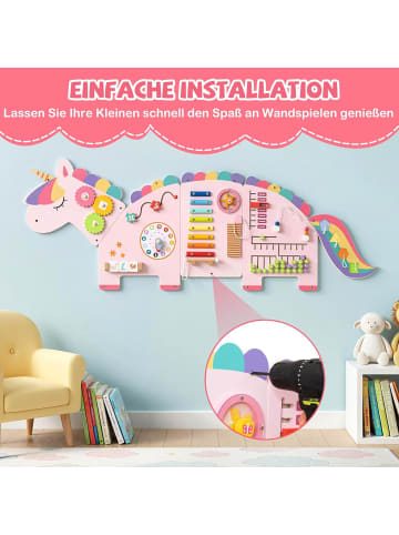 COSTWAY Montessori Motorikbrett 11-in-1 Busy Board ab 1 Jahr in Rosa