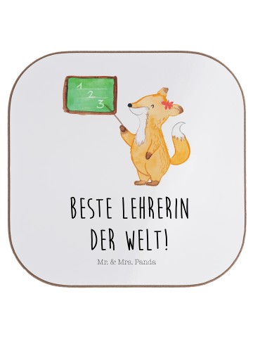 Mr. & Mrs. Panda Untersetzer Fuchs Lehrerin mit Spruch in Weiß