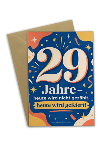 Geburtstagskarte 29. Geburtstag Zahl fröhlich D... in Weiß