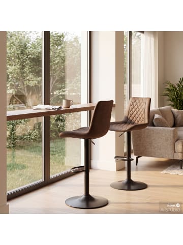 home24 home24 Barstuhl im 2er-Set aus Microfaser und Eisen in Vintage Grau im Industrial-Stil in Vintage Braun