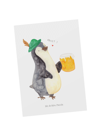 Mr. & Mrs. Panda Postkarte Pinguin Bier ohne Spruch in Weiß