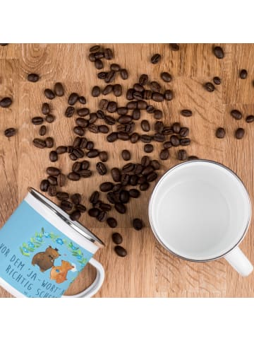 Mr. & Mrs. Panda Camping Emaille Tasse Polterabend Spaß mit Spruch in Sky Blue