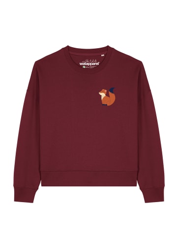 wat? Apparel Sweatshirt Cute Fox in Weinrot