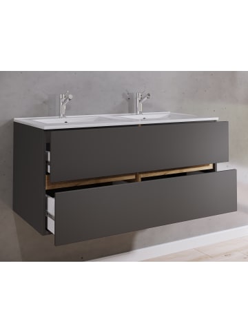 VCM  2 tlg. Badmöbel-Set mit Waschbecken Cosila-I 112cm in Anthrazit / Honig-Eiche