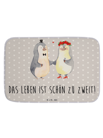 Mr. & Mrs. Panda Badteppich Pinguin Heirat mit Spruch in Grau Pastell