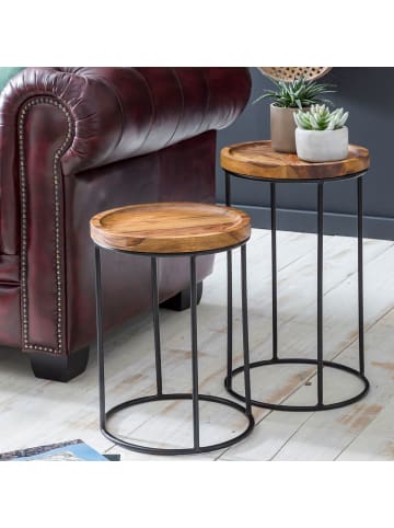 KADIMA DESIGN Satztisch 2er-Set | Sheesham/Metall, Massivholz