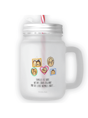 Mr. & Mrs. Panda Trinkglas Mason Jar Igel Familie mit Spruch in Transparent