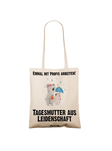 Mr. & Mrs. Panda Tote Bag Tagesmutter Leidenschaft mit Spruch in Creme