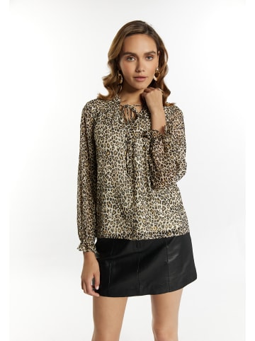 faina Damen Bluse Mit Leo-Print in Hellbeige Mehrfarbig