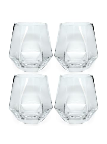 Intirilife Trinkglas Set im Hexagon Design 240 ml Wasser Saft Glas in 4x 240 ml Transparent