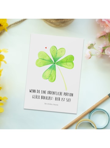 Mr. & Mrs. Panda Grußkarte Blume Kleeblatt mit Spruch in Weiß