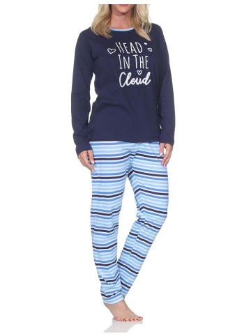 NORMANN Schlafanzug langarm Streifenoptik Übergrössen 126 10 802 in navy