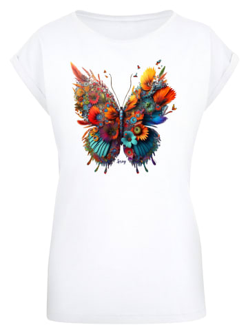 F4NT4STIC Extended Shoulder T-Shirt Schmetterling Blumen in weiß