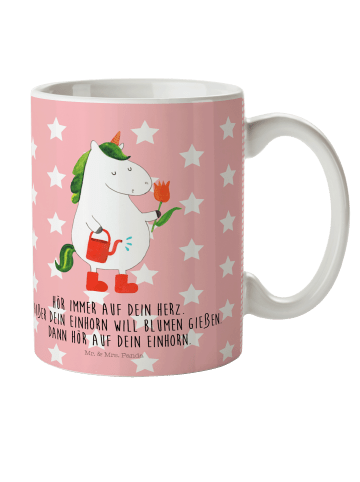 Mr. & Mrs. Panda Trinkbecher Einhorn Gärtner mit Spruch in Rot Pastell