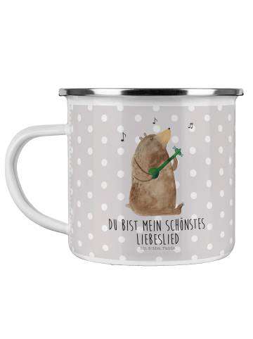 Mr. & Mrs. Panda Camping Emaille Tasse Bär Lied mit Spruch in Grau Pastell