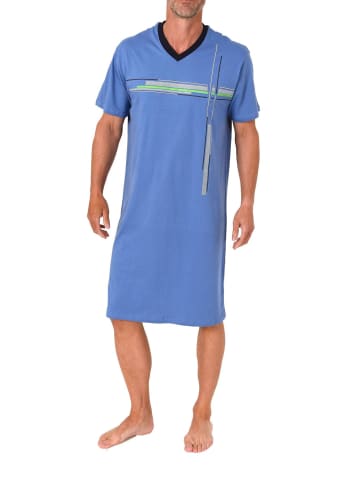 NORMANN Kurzarm Nachthemd Frontprint in blau