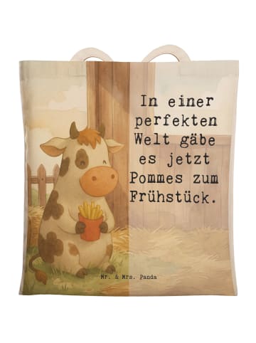 Mr. & Mrs. Panda Einkaufstasche Kuh  Pommes Design mit Spruch in Weiß