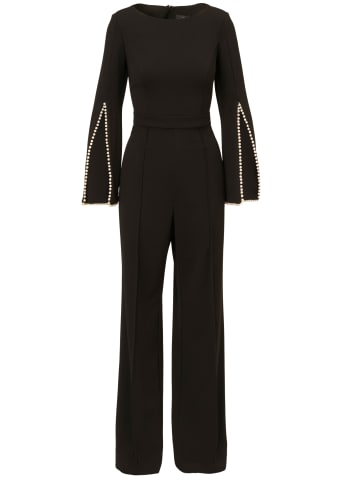 Adrianna Papell Jumpsuit Split Sleeve Crepe Jumpsuit in Black_Ivory