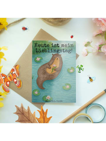 Mr. & Mrs. Panda Grußkarte Otter Seerose Design mit Spruch in Weiß
