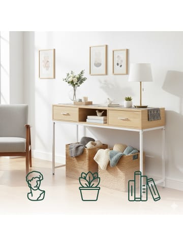 relaxdays Konsolentisch in Weiß/ Natur  - (B)120 x (H)80 x (T)40 cm