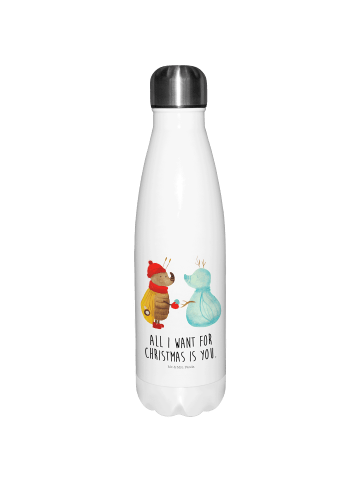 Mr. & Mrs. Panda Trinkflasche Nachtfalter Schneemann mit Spruch in Weiß