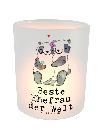 Mr. & Mrs. Panda Teelicht Panda Beste Ehefrau der Welt mit Spruch in Transparent