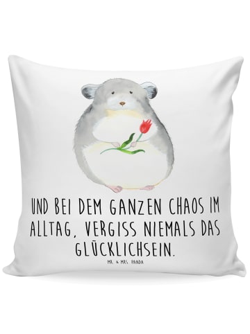 Mr. & Mrs. Panda 40x40 Kissen Chinchilla Blume mit Spruch in Weiß