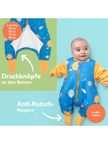 Schlummersack Schlafsack mit Füßen, umklappbaren Bündchen und Ärmeln, 1.0 TOG in Blau-Gelb