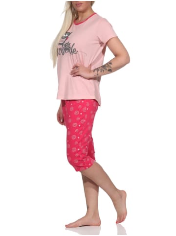 NORMANN kurzarm Schlafanzug Capri Pyjama Eulen "Nachteule" - 79935 in rosa