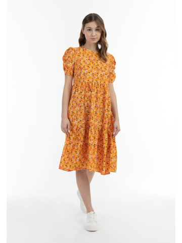 myMo Midi Kurzarmkleid in Orange Mehrfarbig