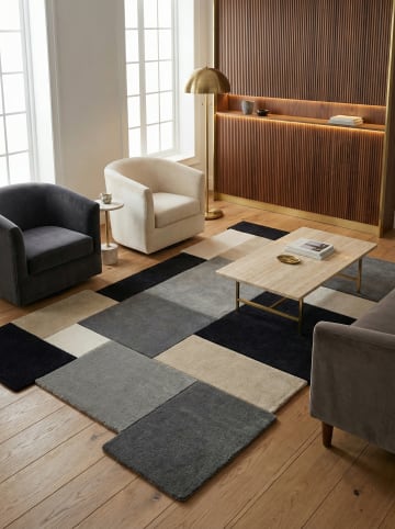 KADIMA DESIGN Wollteppich Kurzflor HALLEIN Geometrisch Abstrakt Naturfaser in Grau-Beige