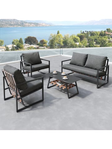 ABRIHOME Gartenlounge Set mit Glas-Tisch in Schwarz für 4 Personen