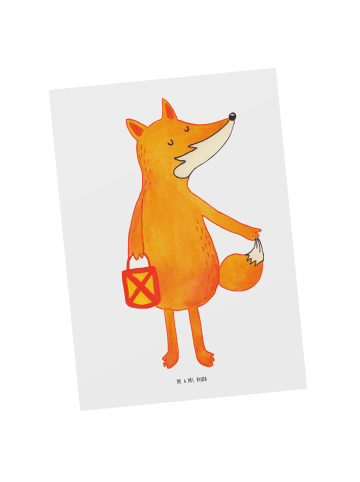 Mr. & Mrs. Panda Grußkarte Fuchs Laterne ohne Spruch in Weiß