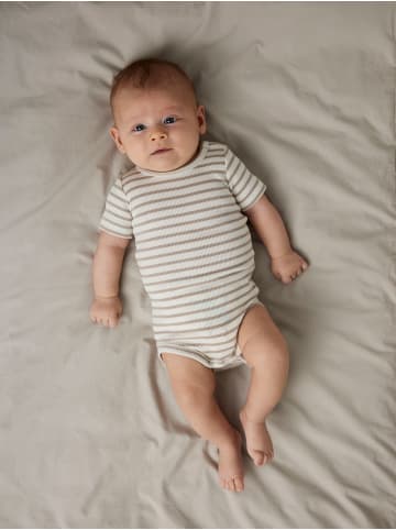 name it Kurzarm Body 3er-Set Gestreift Rundhals Bequem in Beige