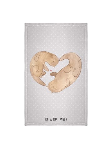 Mr. & Mrs. Panda Gästehandtuch Otter Herz ohne Spruch in Grau Pastell