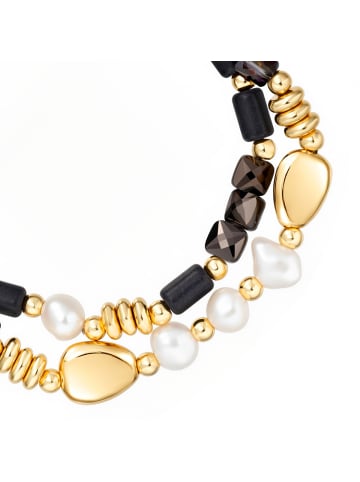 Lulu & Jane Armband aus Metall-Legierung mit Glas und Süßwasser-Zuchtperle in gelbgold