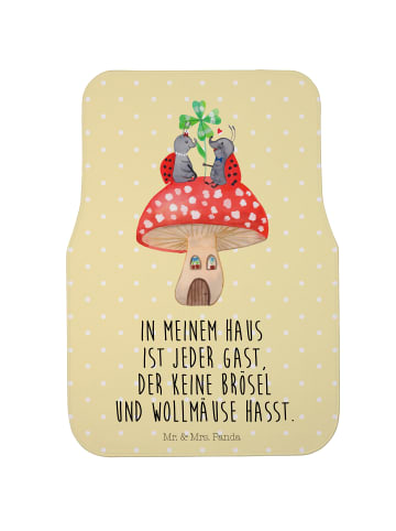 Mr. & Mrs. Panda Auto Fußmatte Marienkäfer Fliegenpilz mit Spruch in Gelb Pastell