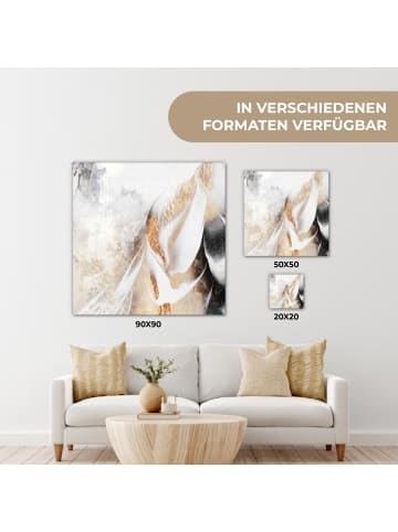 MuchoWow Leinwand Bilder Abstrakte Kunst weiß gold