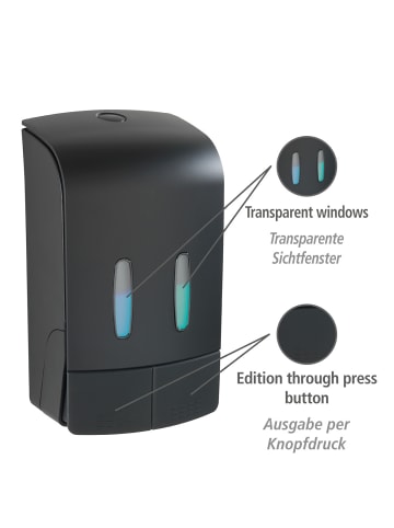 Wenko 2-Kammer Desinfektionsmittel- und Seifenspender Tartas Schwarz, 2-Kammer Desinfektionsmittel- und Seifenspender Mod. Tartas Schwarz in Schwarz