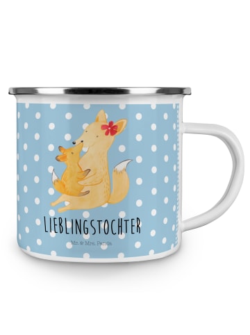 Mr. & Mrs. Panda Camping Emaille Tasse Fuchs Mama mit Spruch in Blau Pastell