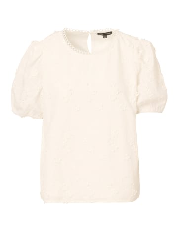 Adrianna Papell Kurzarmbluse Crew Neck Elbow Puff Sleeve Woven Shirt with 3d Flowers in weiß