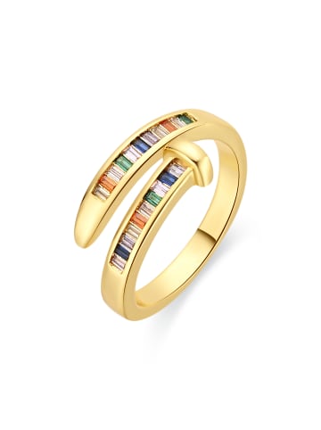 Luxenter ring in metal alloy and multicoloured zirconia, finish 18k yellow gold - Hagor