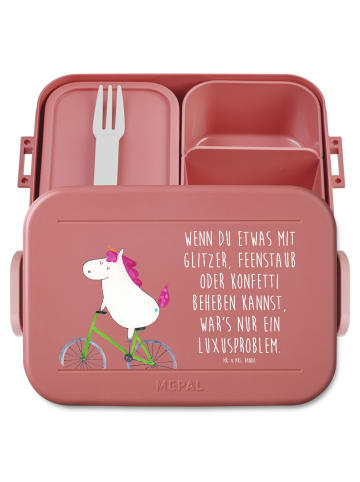 Mr. & Mrs. Panda MEPAL Bentobox Einhorn Radfahrer Motiv mit Spruch in Rot Pastell