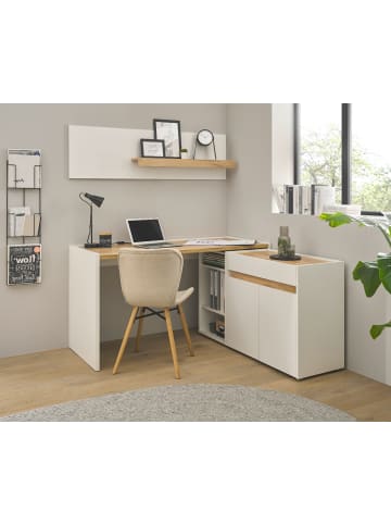 Furn.Design Schreibtischkombination 4-teilig weiß matt, Eiche Wotan, Büromöbel Set