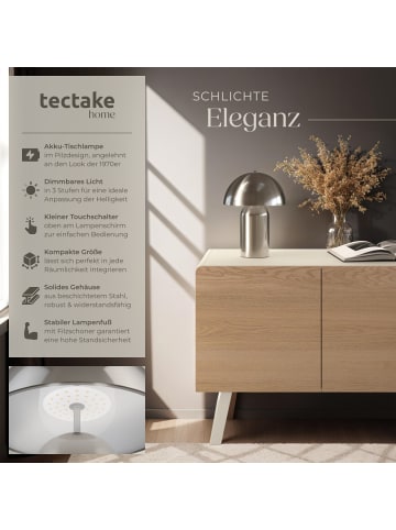 tectake Akku-Tischlampe Kade 25 x 34 cm, Nickel matt