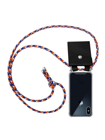 cadorabo Handykette für Apple iPhone X / XS Hülle in ORANGE BLAU WEIß