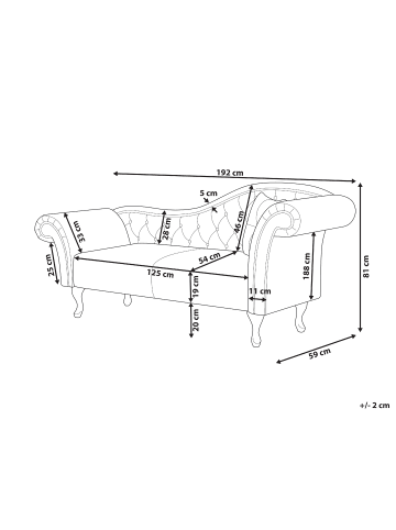 Beliani Chaiselongue LATTES II in Grau/Braun - (W) 192 x (H) 81 x (L) 59 cm