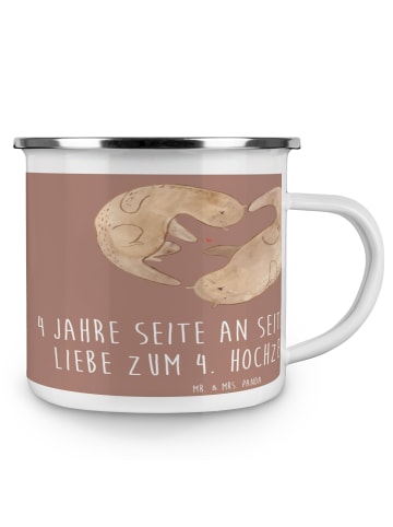 Mr. & Mrs. Panda Pott 4. Hochzeitstag Seidenhochzeit mit Spruch in Braun Pastell